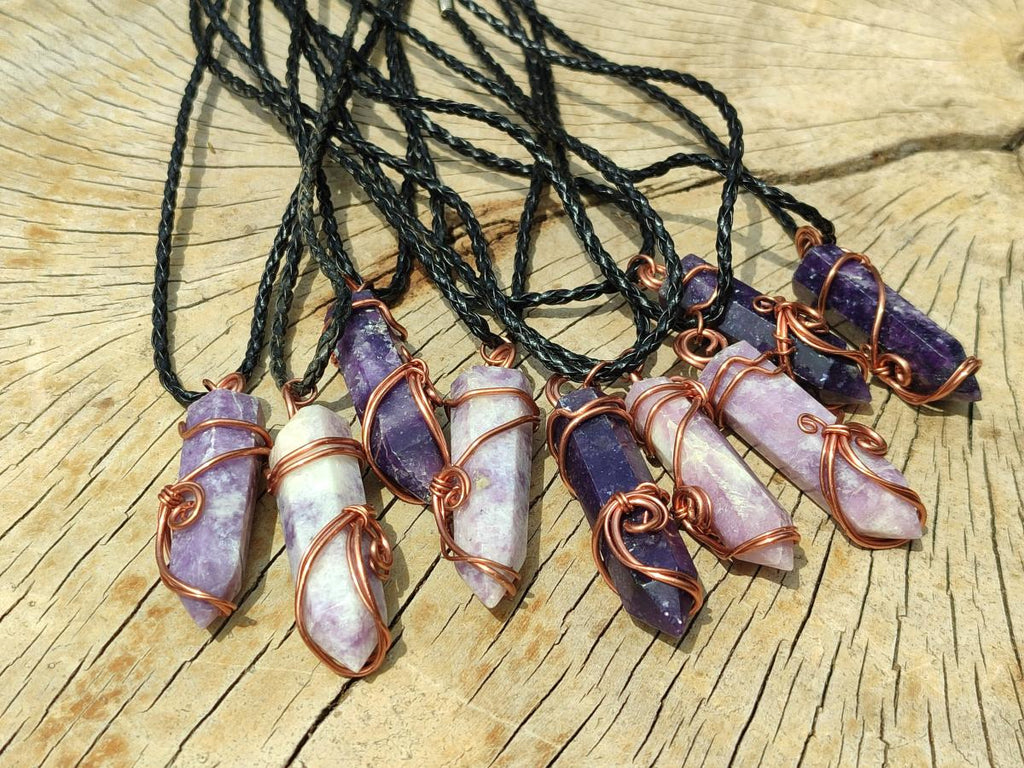Hand Made Lepidolite Copper Wire Wrapped Stone Pendants -Sold Per Item- From Southern Africa