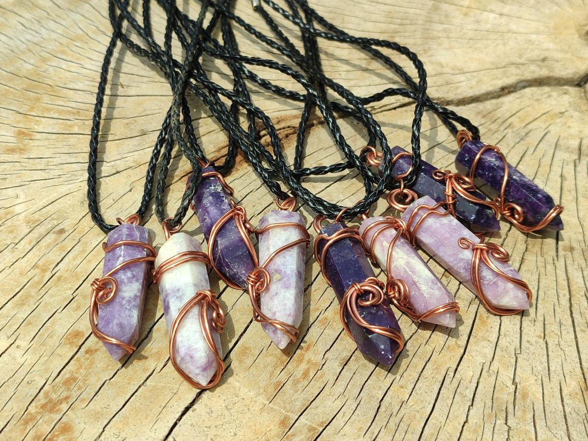 Hand Made Lepidolite Copper Wire Wrapped Stone Pendants -Sold Per Item- From Southern Africa