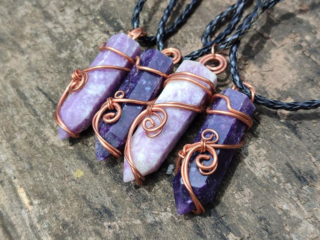 Hand Made Lepidolite Copper Wire Wrapped Stone Pendants -Sold Per Item- From Southern Africa