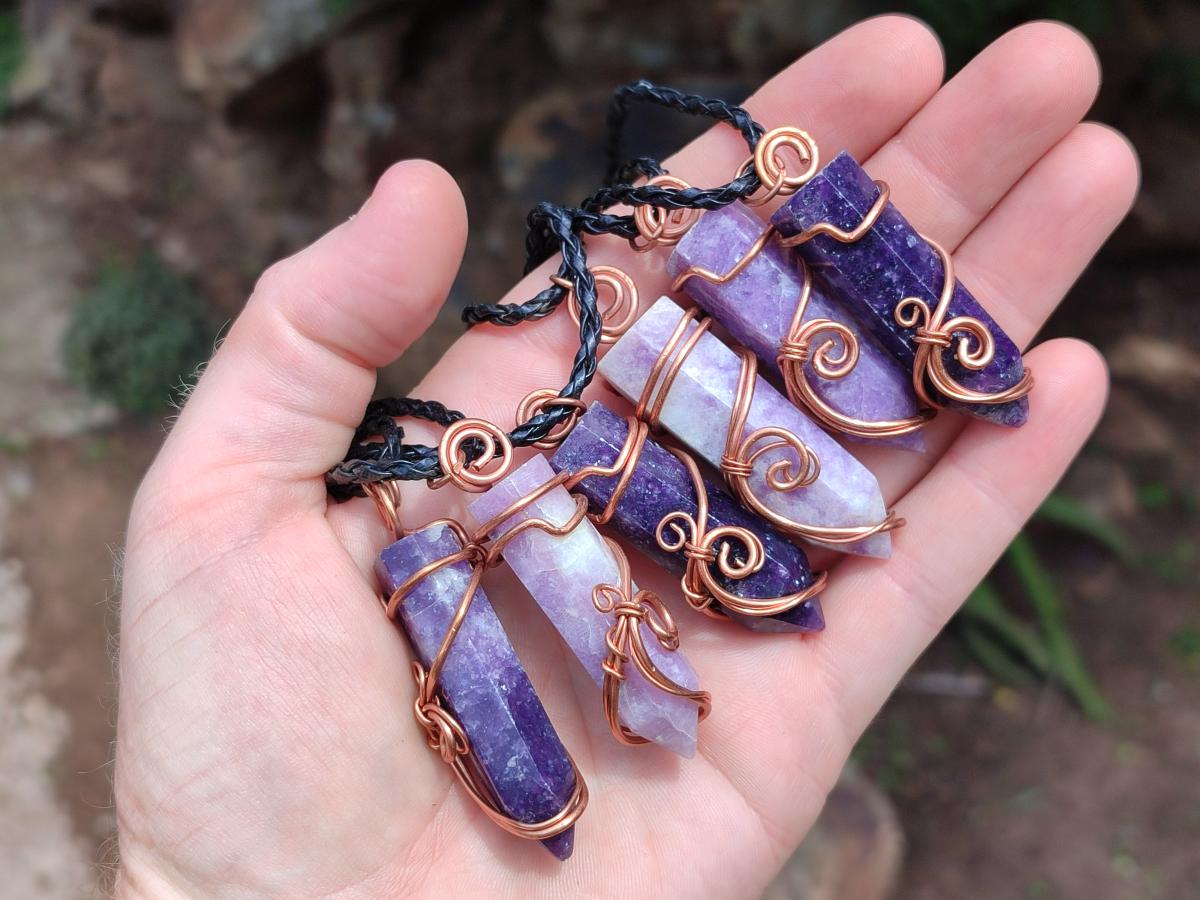 Hand Made Lepidolite Copper Wire Wrapped Stone Pendants -Sold Per Item- From Southern Africa
