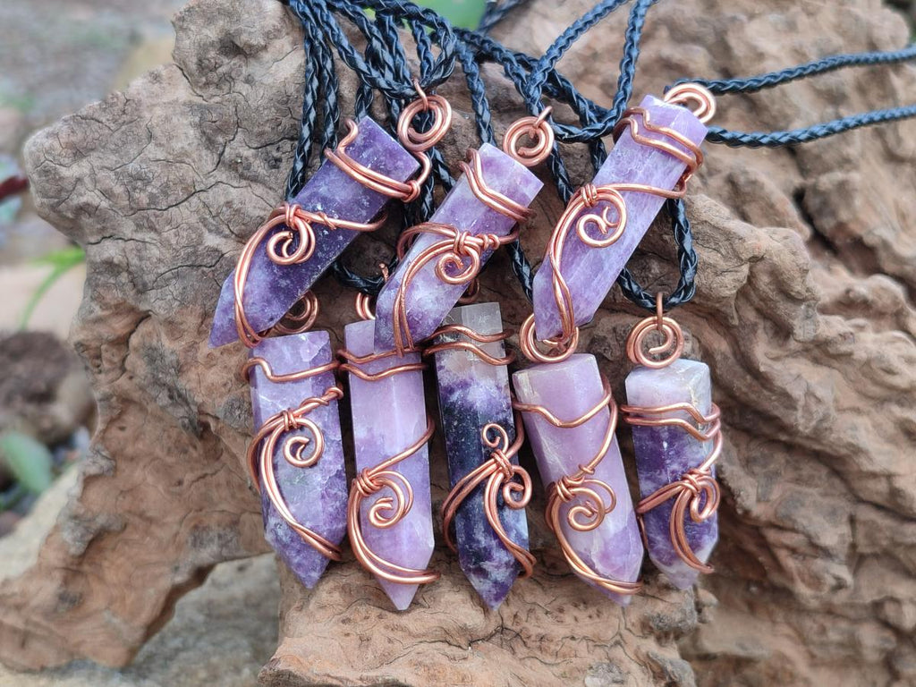 Hand Made Lepidolite Copper Wire Wrapped Stone Pendants -Sold Per Item- From Southern Africa
