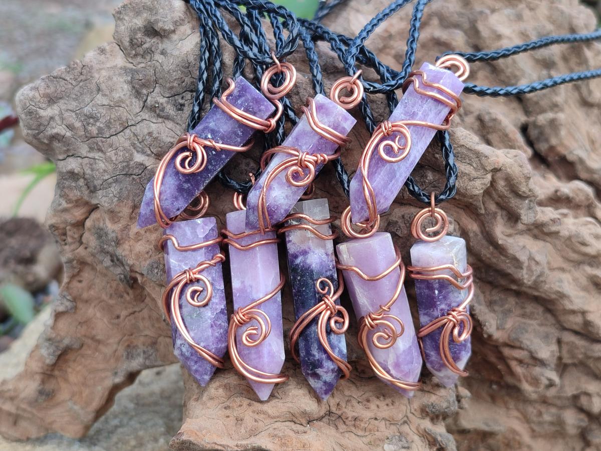 Hand Made Lepidolite Copper Wire Wrapped Stone Pendants -Sold Per Item- From Southern Africa