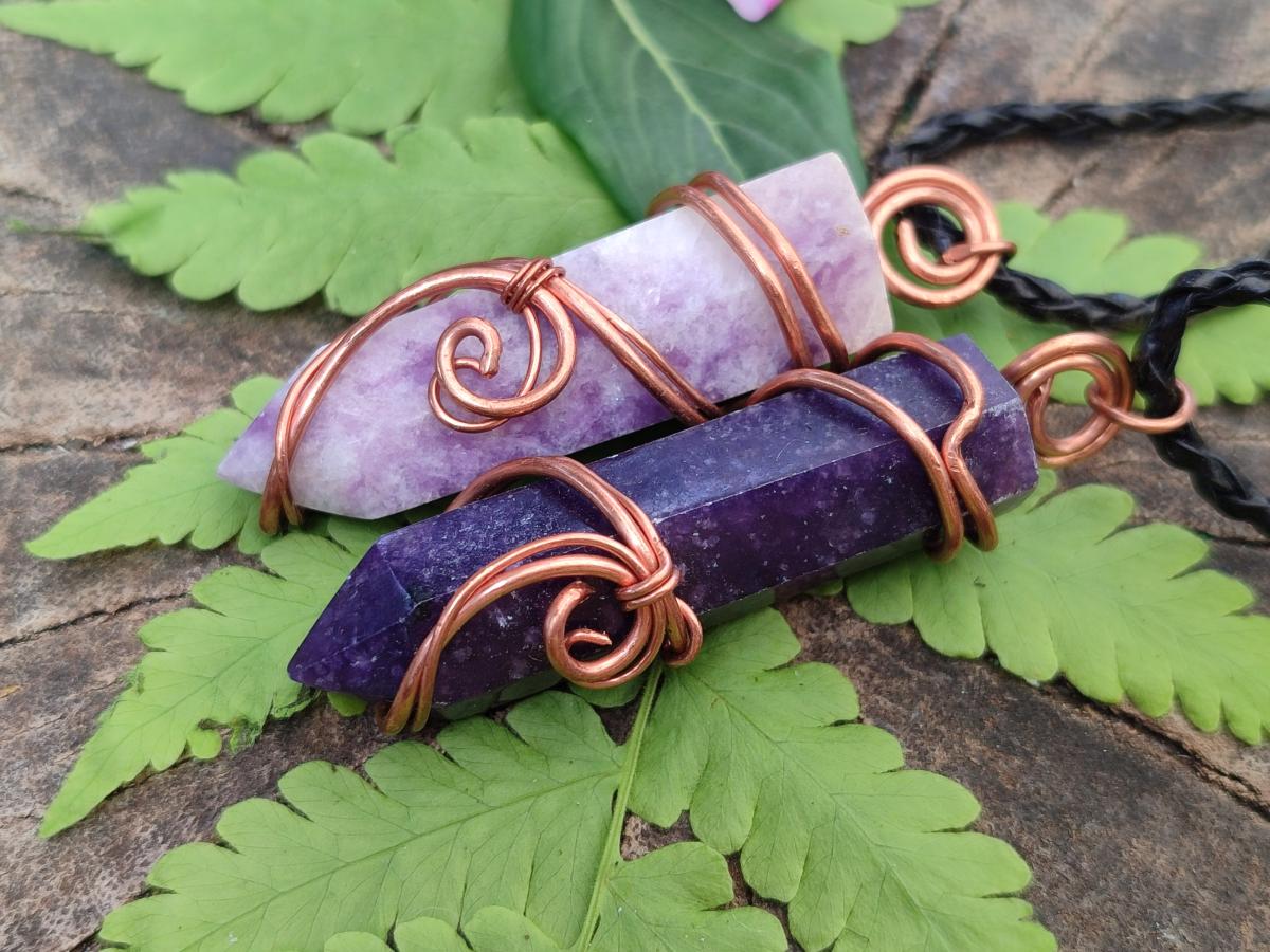Hand Made Lepidolite Copper Wire Wrapped Stone Pendants -Sold Per Item- From Southern Africa