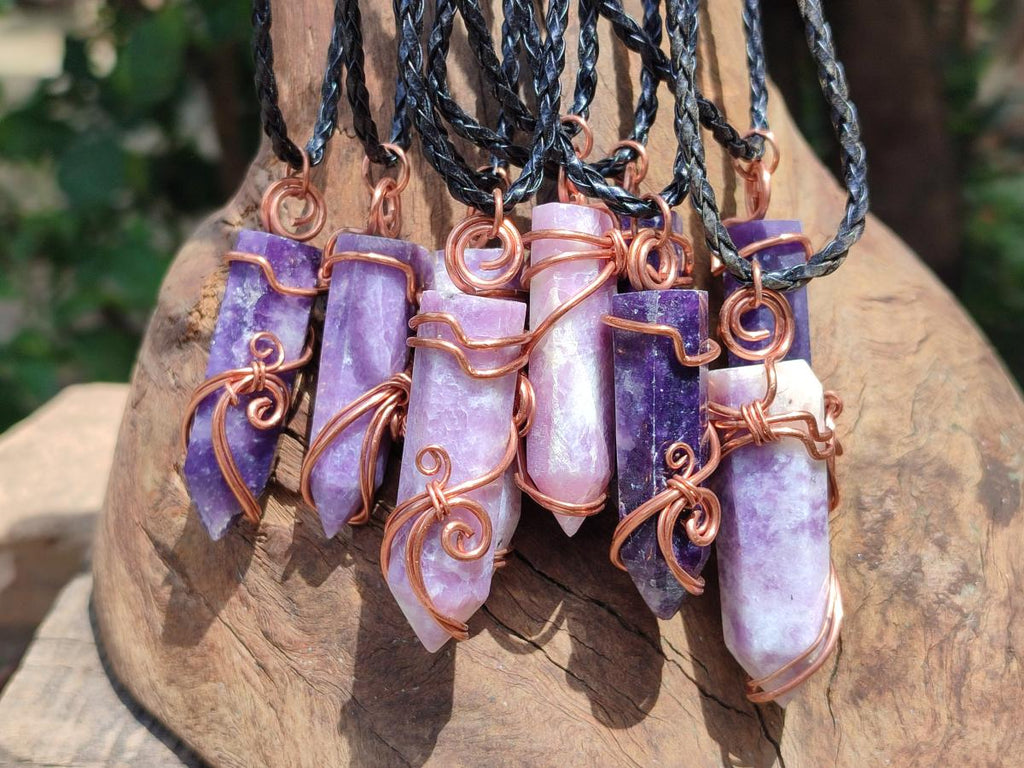 Hand Made Lepidolite Copper Wire Wrapped Stone Pendants -Sold Per Item- From Southern Africa