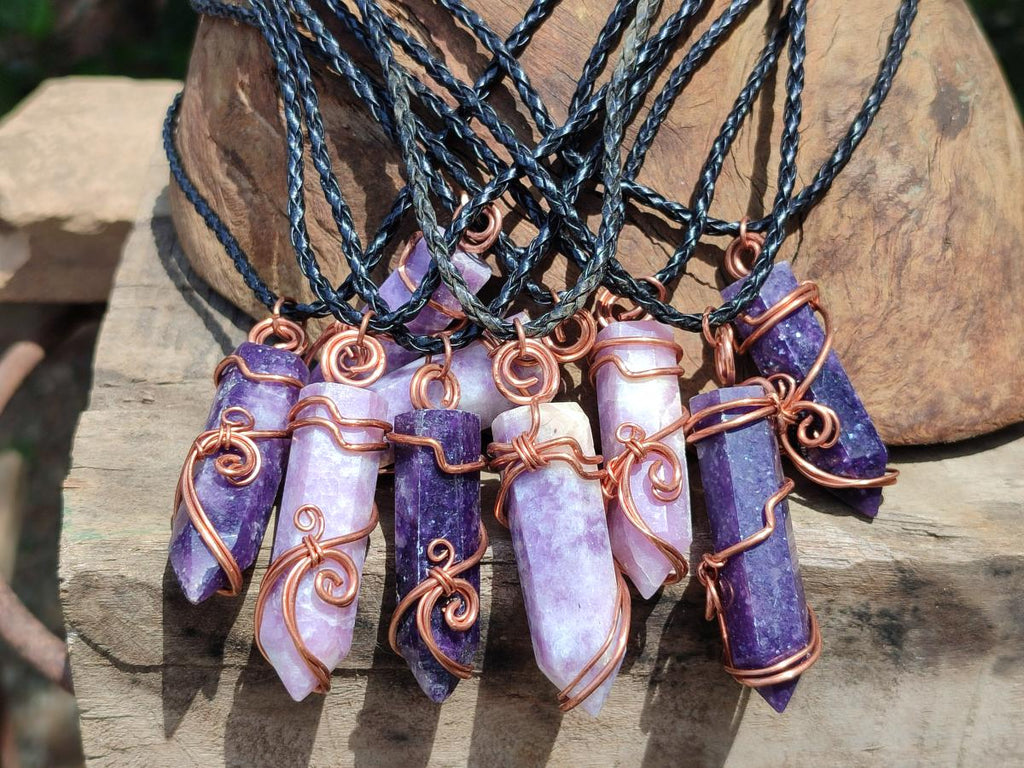 Hand Made Lepidolite Copper Wire Wrapped Stone Pendants -Sold Per Item- From Southern Africa