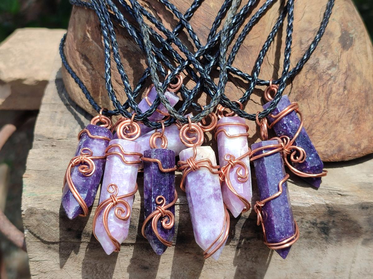 Hand Made Lepidolite Copper Wire Wrapped Stone Pendants -Sold Per Item- From Southern Africa