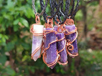 Hand Made Lepidolite Copper Wire Wrapped Stone Pendants -Sold Per Item- From Southern Africa