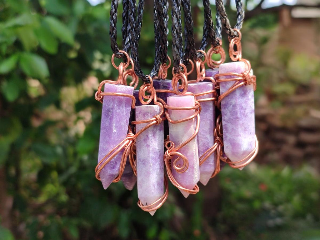Hand Made Lepidolite Copper Wire Wrapped Stone Pendants -Sold Per Item- From Southern Africa