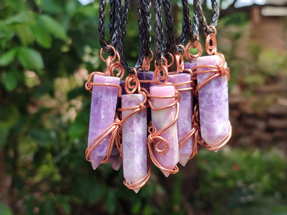 Hand Made Lepidolite Copper Wire Wrapped Stone Pendants -Sold Per Item- From Southern Africa