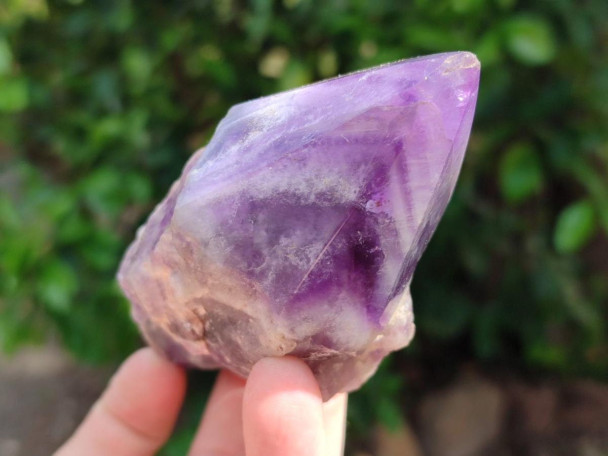 Polished Chevron Amethyst Witches Hat Crystals x 4 From Zambia