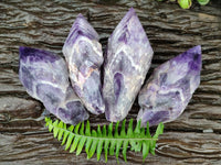 Polished Chevron Amethyst Witches Hat Crystals x 4 From Zambia