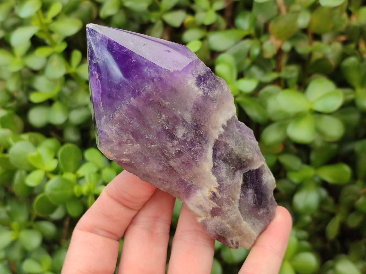 Polished Chevron Amethyst Witches Hat Crystals x 4 From Zambia