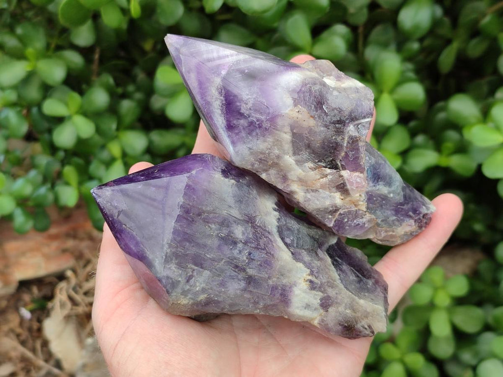 Polished Chevron Amethyst Witches Hat Crystals x 4 From Zambia
