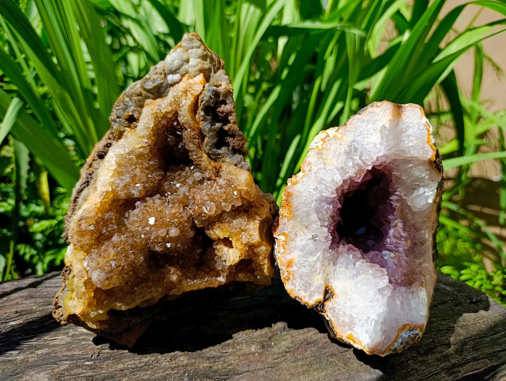 Natural Agate Crystal Centred Geodes x 2 From Zululand, South Africa