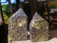 Polished Bastite Dragons Blood Stone Standing Free Forms x 2 From Tshipise, South Africa