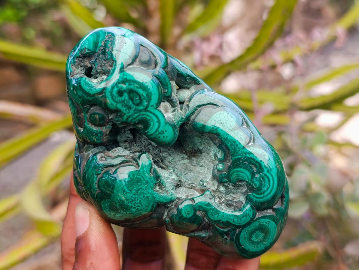 Polished Flower Banded Malachite Free Forms x 4 From Congo