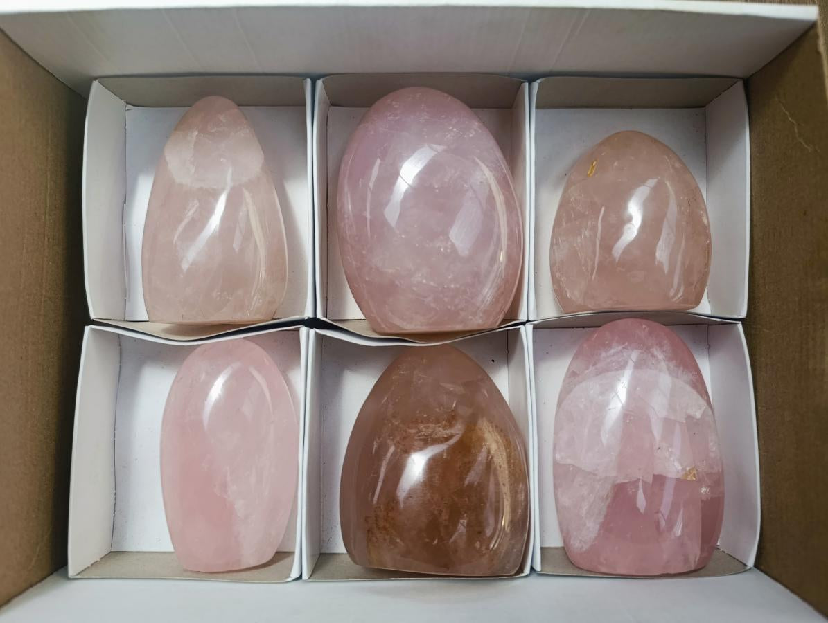 Polished Gemmy Rose Quartz Standing Free Forms x 6 From Madagascar