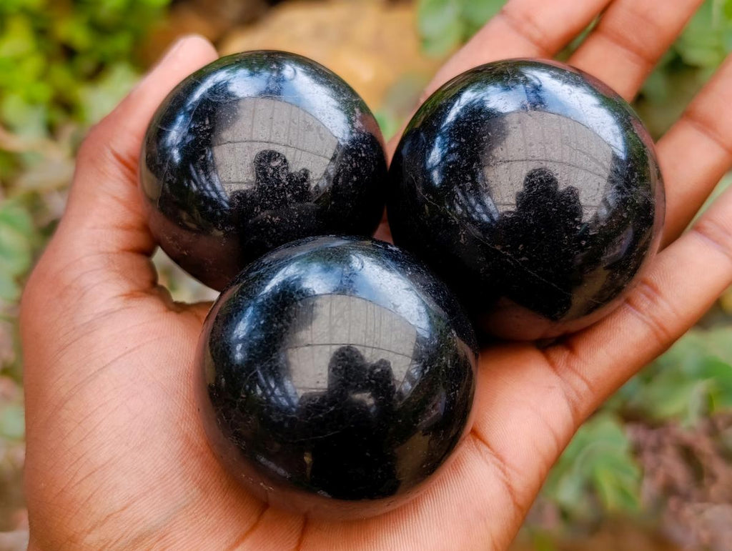 Polished Small Black Tourmaline Spheres x 6 From Madagascar