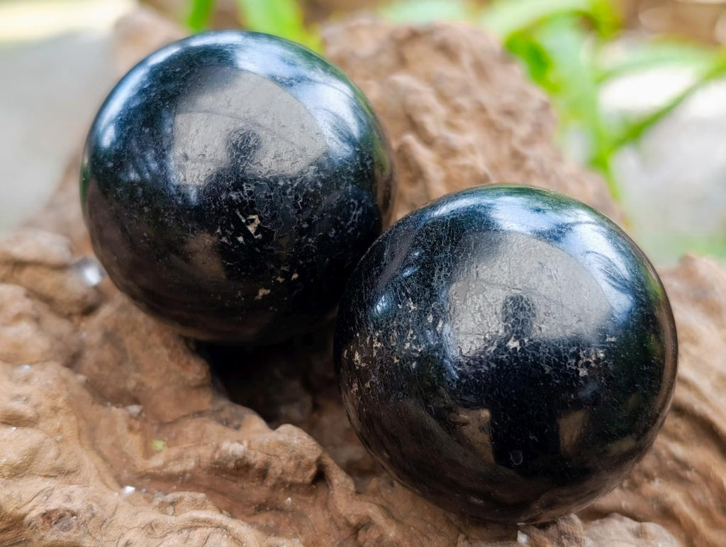 Polished Small Black Tourmaline Spheres x 6 From Madagascar