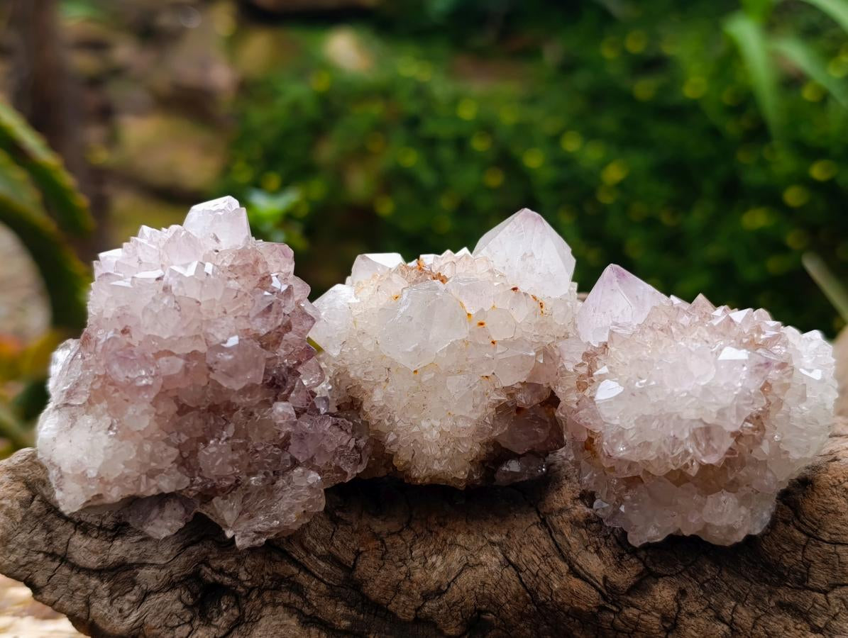 Natural Mauve Red Tinted Spirit Quartz Clusters x 12 From Boekenhouthoek, South Africa