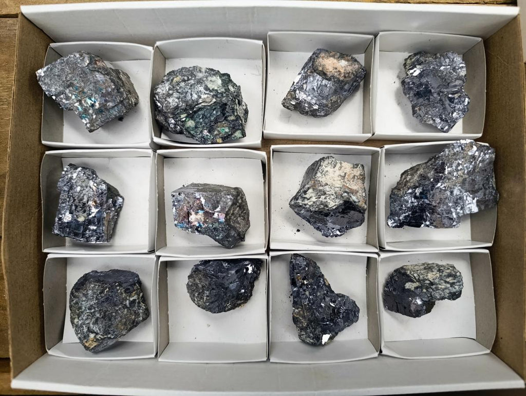 Natural Bright Silver Lead Galena Cobbed Specimens x 12 From Kaokoveld, Namibia