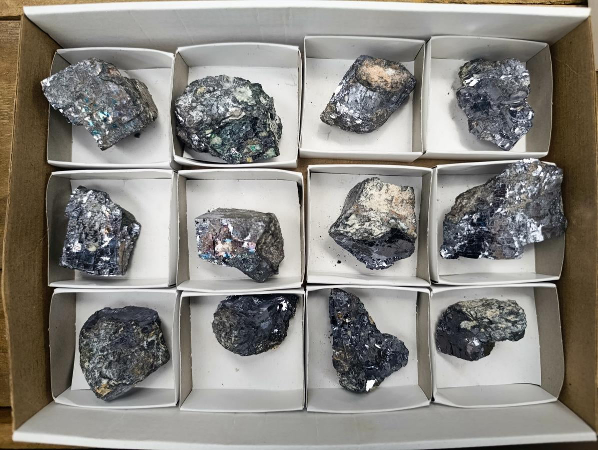 Natural Bright Silver Lead Galena Cobbed Specimens x 12 From Kaokoveld, Namibia