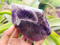 Polished Chevron Amethyst Standing Free Forms x 3 From Zambia