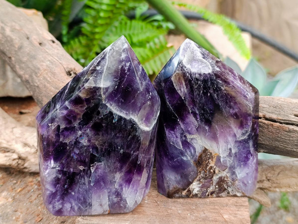 Polished Chevron Amethyst Standing Free Forms x 3 From Zambia - Toprock Gemstones and Minerals 