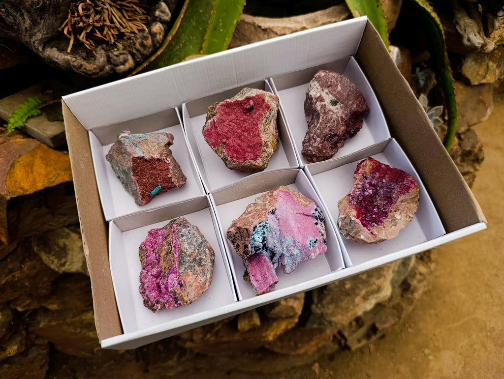 Natural Salrose Cobaltion Dolomite Specimens with Chrysocolla and Malachite x 6 From Kakanda, Congo