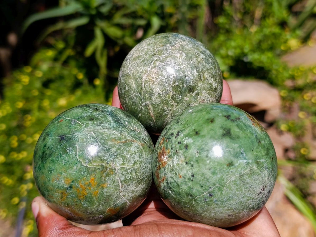 Polished Green Chrysoprase Spheres x 6 From Ambatondrazaka, Madagascar