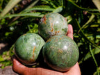 Polished Green Chrysoprase Spheres x 6 From Ambatondrazaka, Madagascar