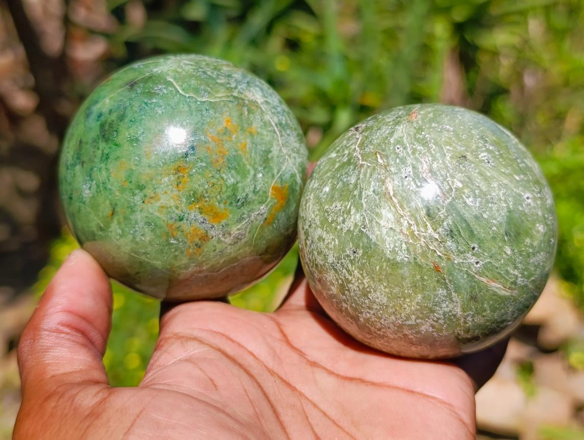 Polished Green Chrysoprase Spheres x 6 From Ambatondrazaka, Madagascar