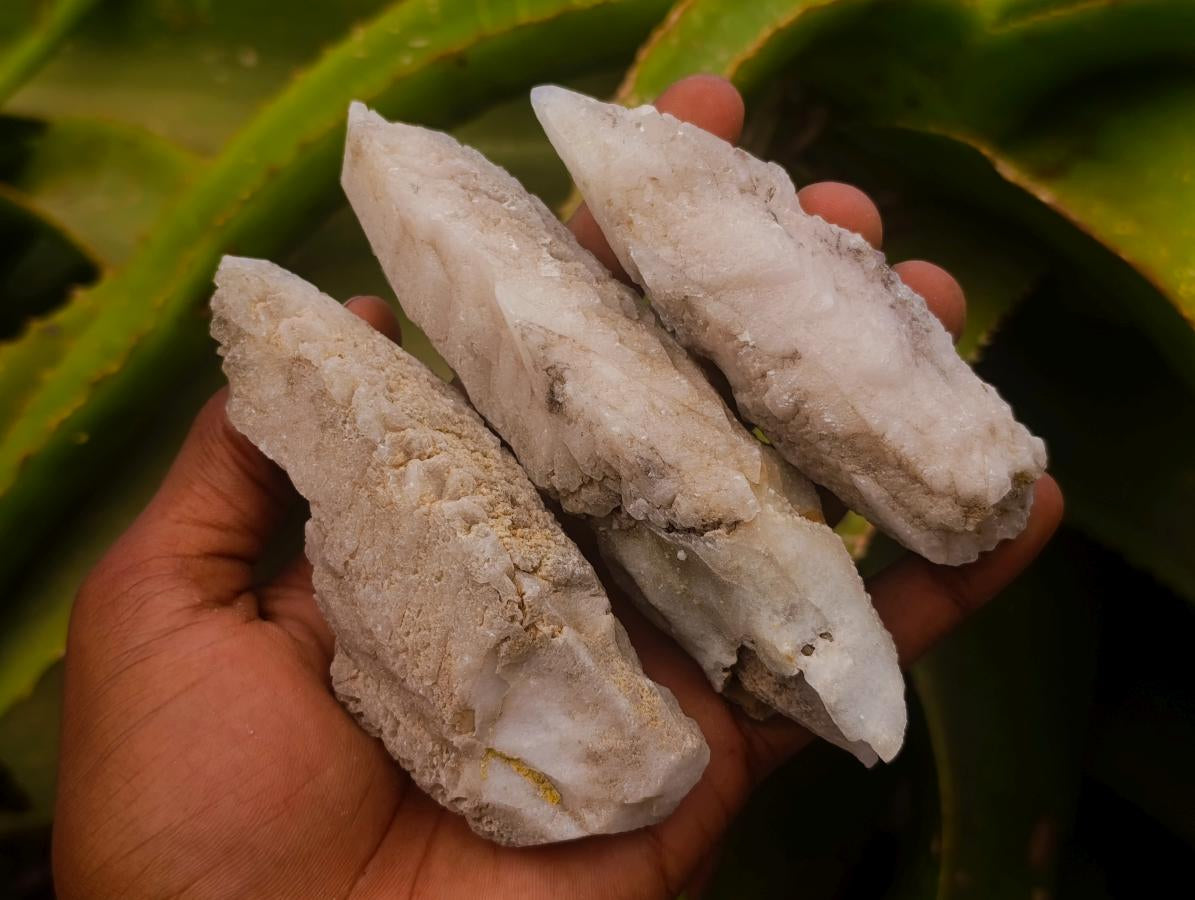 Natural Drusy Quartz Coated Spearhead Calcite Specimens x 12 From Albert's Mountain, Lesotho