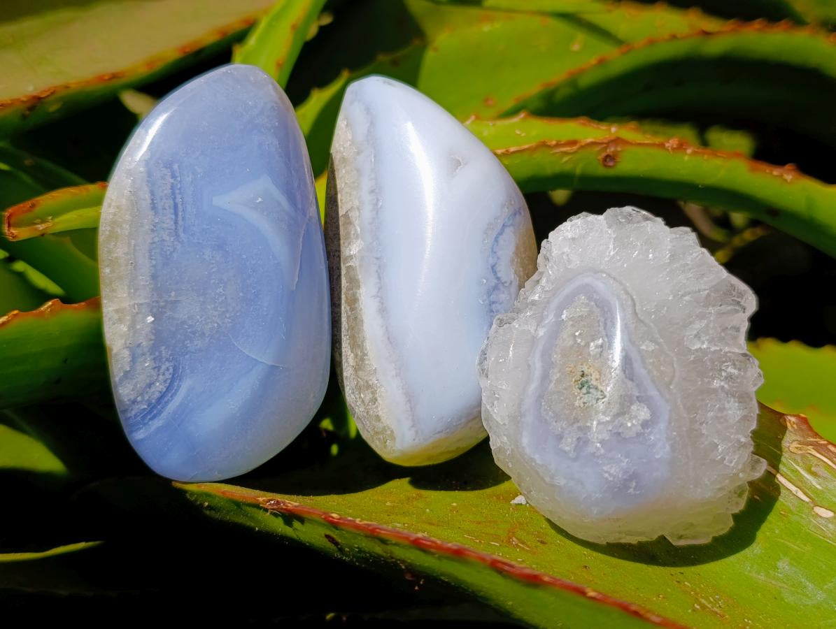 Polished Blue Lace Agate Free Forms x 12 From Nsanje, Malawi