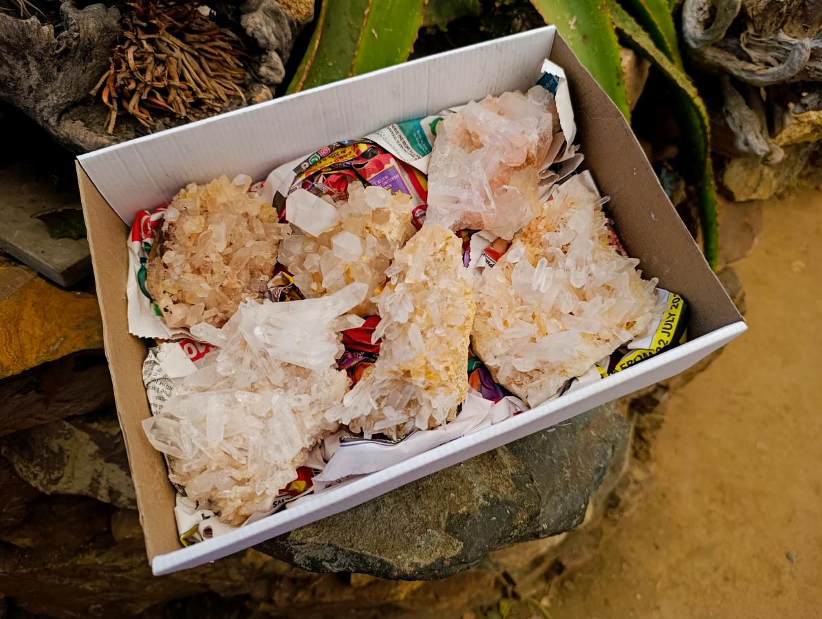 Natural Clear Tangerine Quartz Crystal Clusters x 6 From Madagascar