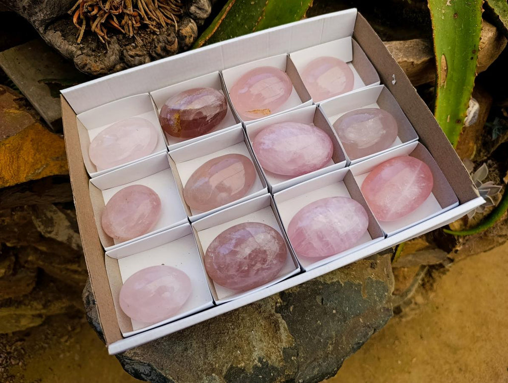 Polished Gemmy Rose Quartz Palm Stones x 12 From Madagascar