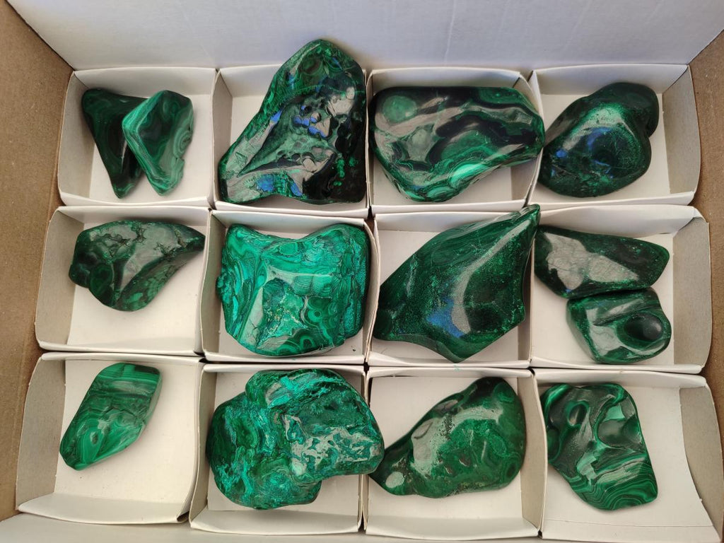 Polished Flower Banded Malachite Free Forms x 14 From Congo
