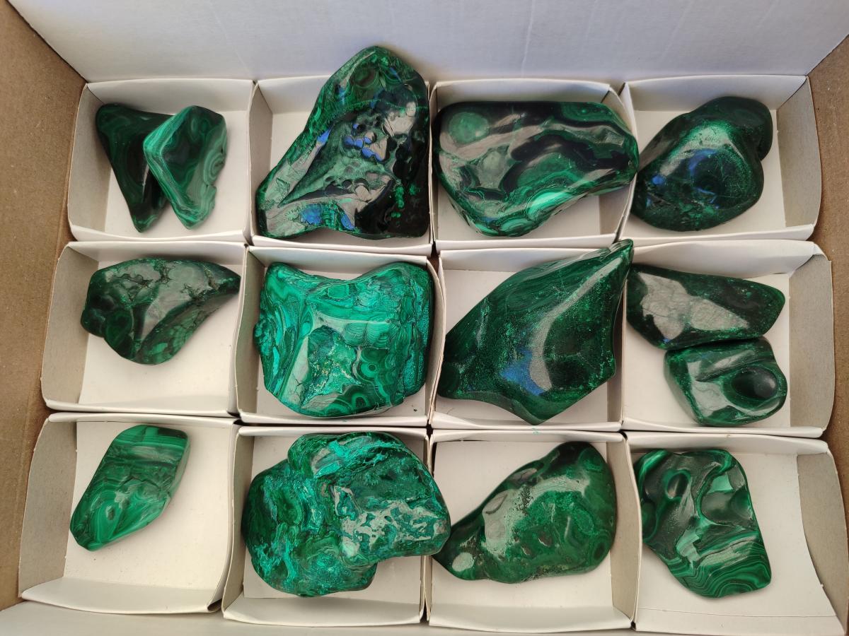 Polished Flower Banded Malachite Free Forms x 14 From Congo