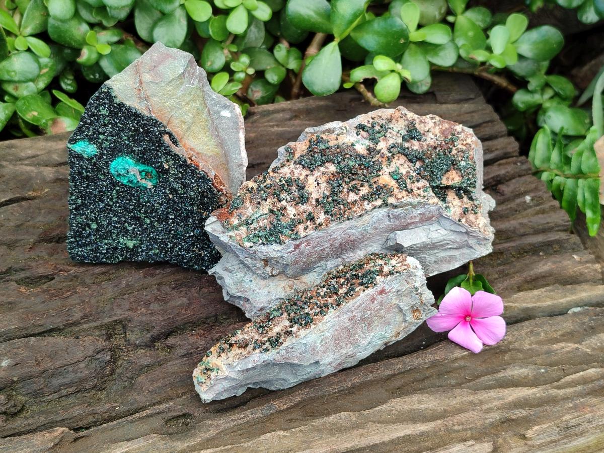 Natural Libethenite Crystals On Dolomite Matrix Specimens x 3 From Shituru, Congo