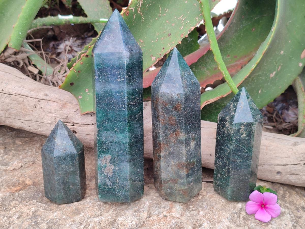 Polished Fuchsite Quartz Crystals x 4 From Andakatany, Madagascar