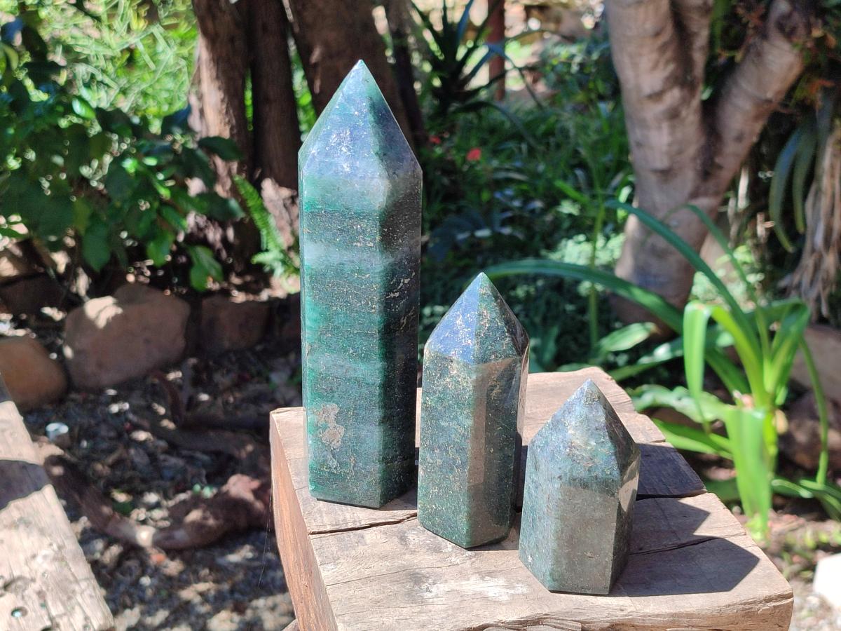 Polished Fuchsite Quartz Crystals x 4 From Andakatany, Madagascar