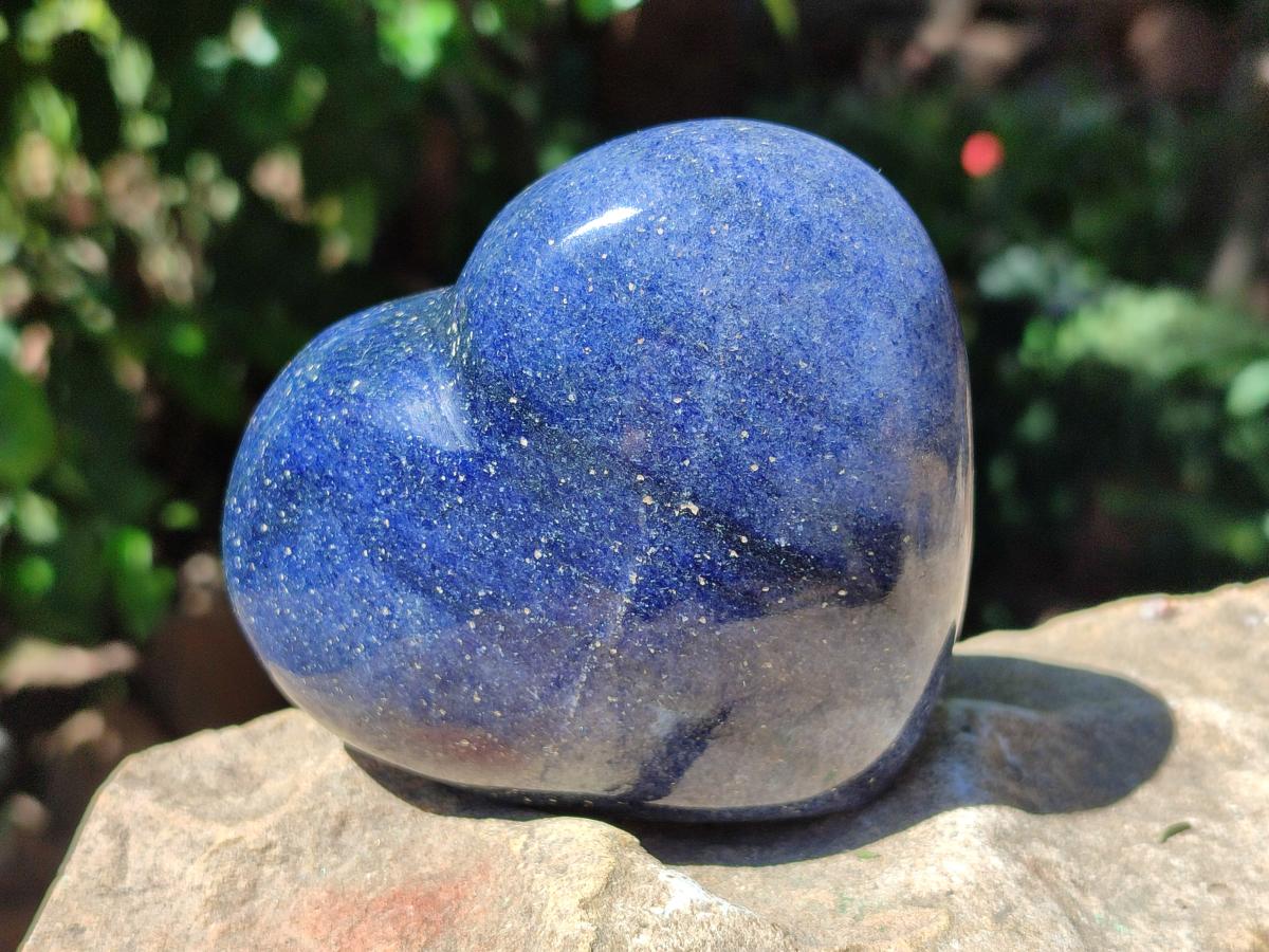 Polished Large Lazulite Gemstone Hearts x 3 From Madagascar