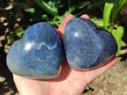 Polished Large Lazulite Gemstone Hearts x 3 From Madagascar