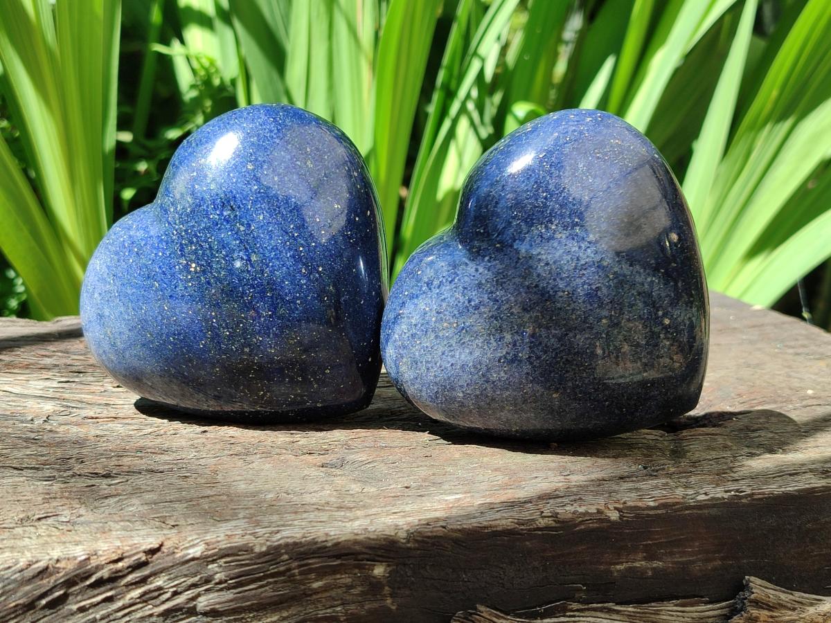 Polished Large Lazulite Gemstone Hearts x 3 From Madagascar