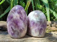 Polished Purple Chevron Amethyst Standing Free Forms x 4 From Madagascar