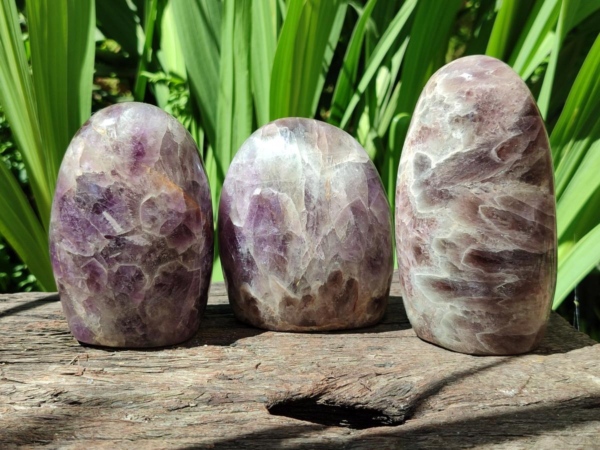 Polished Purple Chevron Amethyst Standing Free Forms x 4 From Madagascar