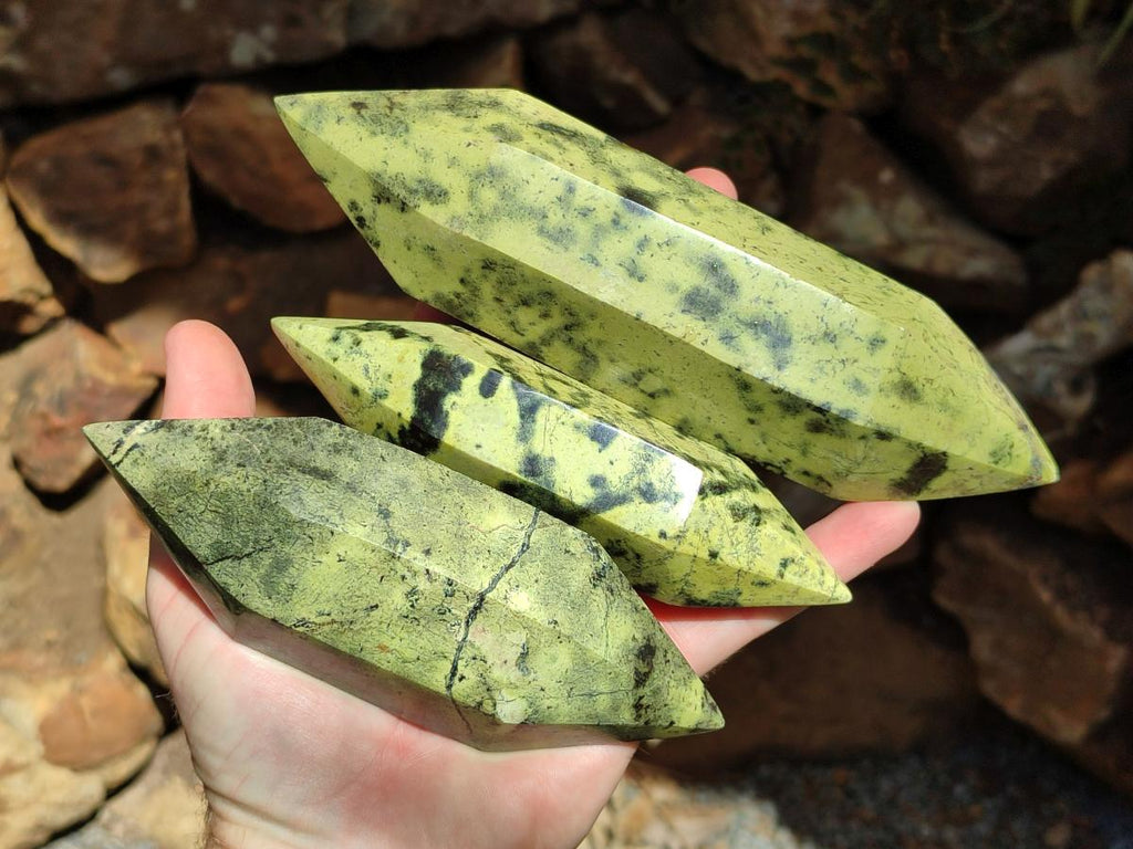 Polished Leopard Stone Double Terminated Crystals x 4 From Zimbabwe - Toprock Gemstones and Minerals 