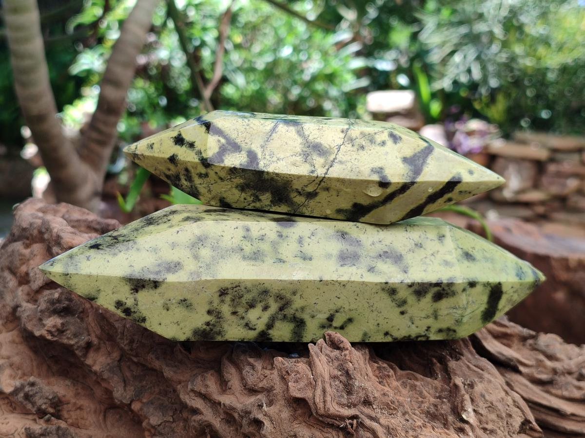 Polished Leopard Stone Double Terminated Crystals x 4 From Zimbabwe - Toprock Gemstones and Minerals 