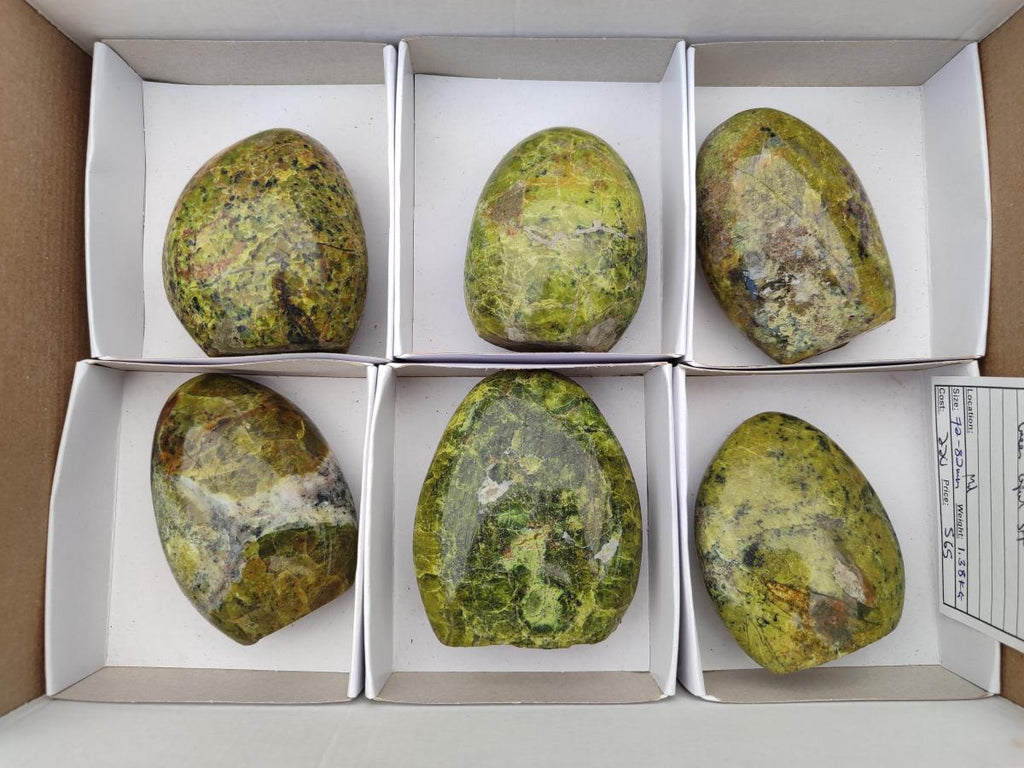 Polished Green Opal Standing Free Forms x 6 From Betroka, Madagascar