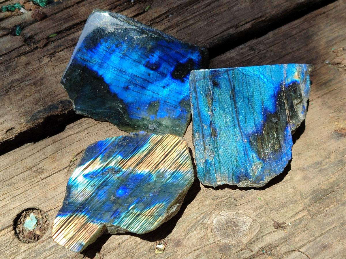 Polished On One Side Labradorite Specimens x 24 From Tulear, Madagascar